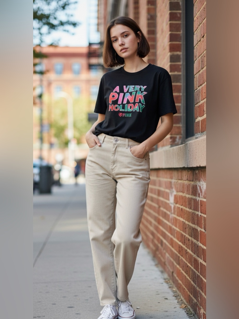 Victoria's Secret PINK A VERY PINK HOLIDAY Campus T-Shirt Black One Size.